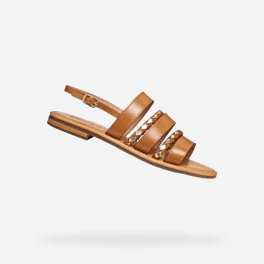 Geox Sandalo Flat Donna - Camel/Lt Gold