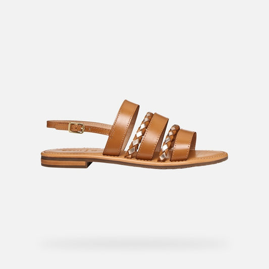 Geox Sandalo Flat Donna - Camel/Lt Gold